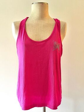 Y2K Womens Hot Pink rhinetone Butterfly Embellished Tank Top